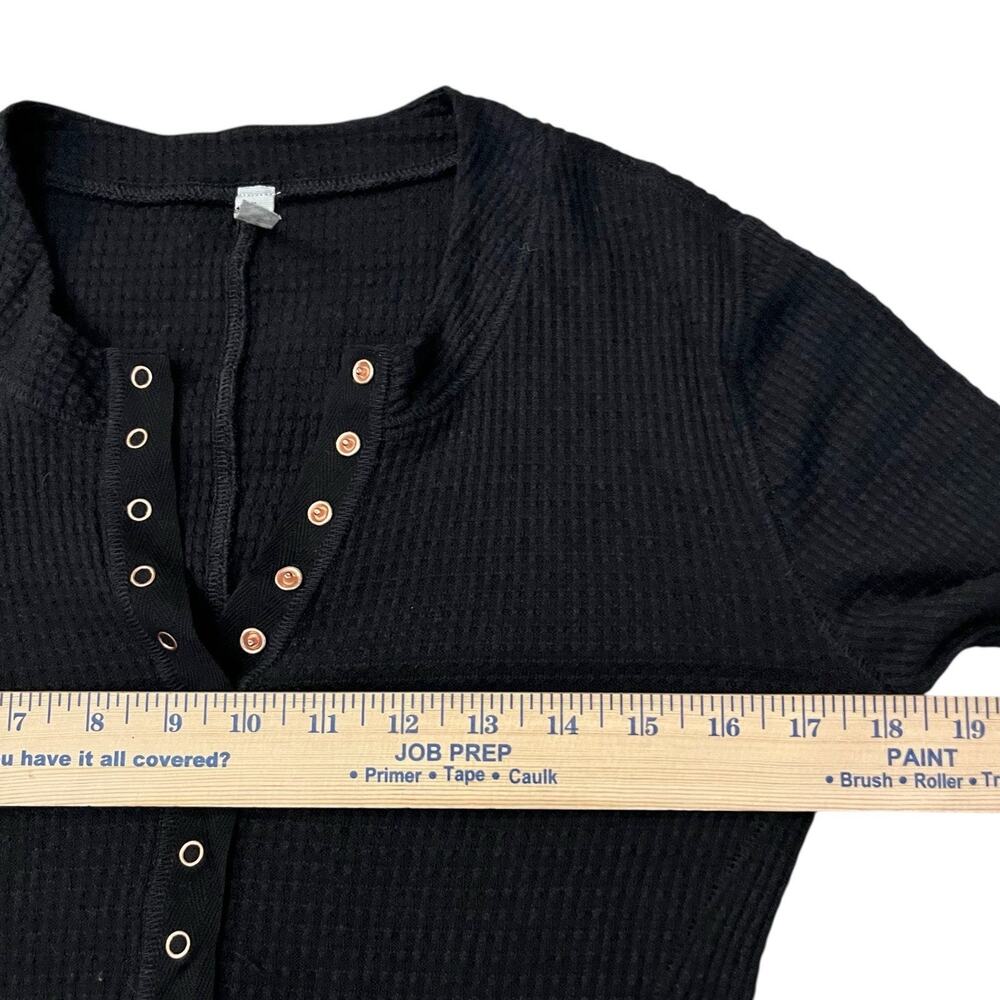 Free People Intimately One Of The Girls Henley Tshirt Medium Black Long Sleeve - Picture 7 of 8